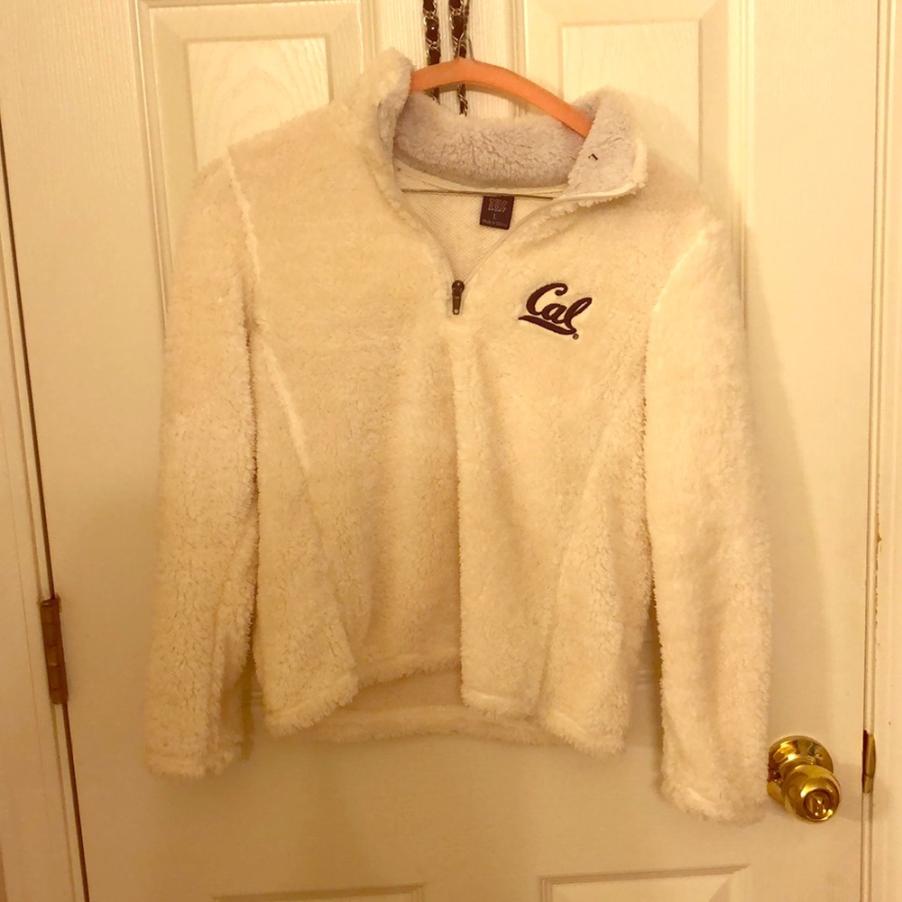 youth large cal berkeley fuzzy white  sweater